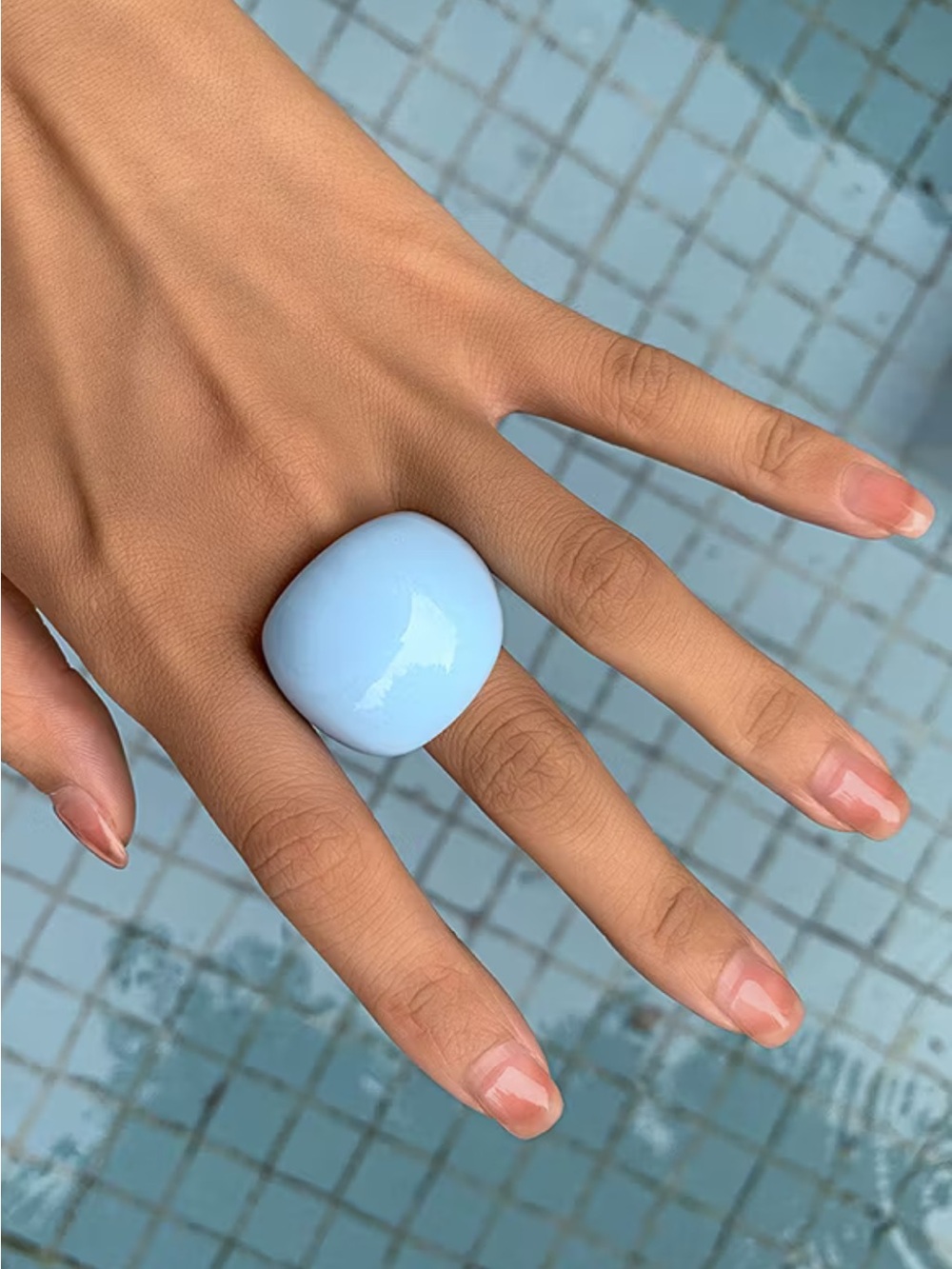 Blue Dome Resin Acrylic Statement Ring - Picture 2 of 6